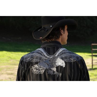 Stars & Stripes Camicia da uomo a righe con aquila ricamata sulla schiena White Eagle