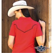 Stars & Stripes Polo western da donna a manica corta rossa con decori neri Caitlin