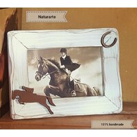Cornice portafoto in legno di abete sbiancato con sagoma cavallo
