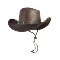 Cappello western in pelle con borchie in ottone e laccio